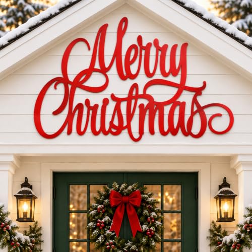 47 Inch Red Merry Christmas Metal Wall Decor - Outdoor Holiday Decoration