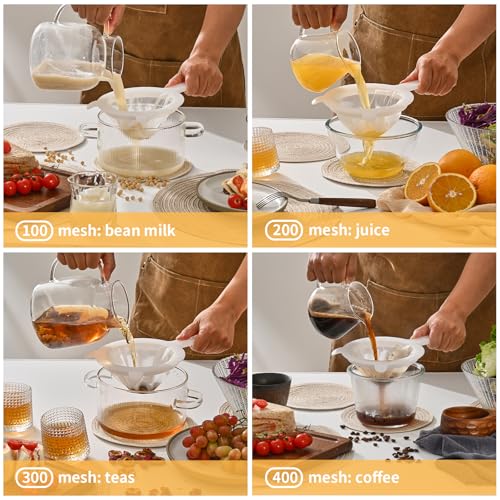 Luckyiren 4-Piece Multi-Mesh Strainer Set - 100/200/300/400 Fine Mesh Sieve