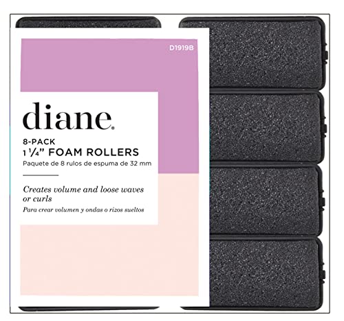 Diane Foam Hair Rollers - 1.25 Inch Black Snap-Lock Curlers, 8 Pack
