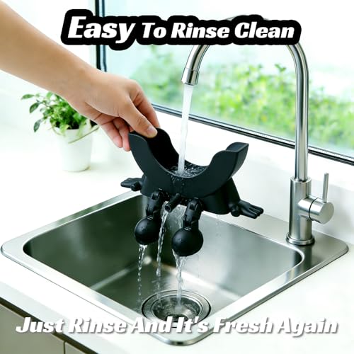 Cute Hanging Sponge Holder with Drainage - Kitchen Sink Caddy, No Installation Needed, Black