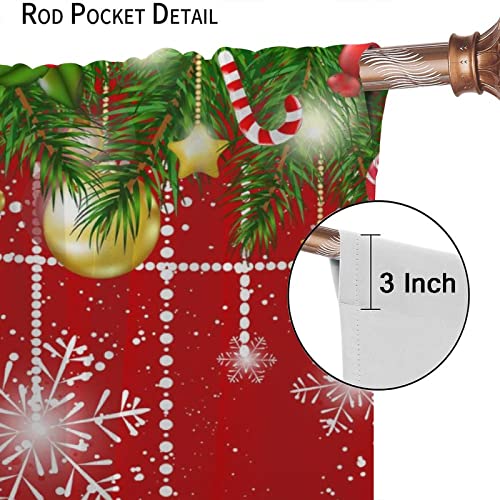 Merry Christmas Blackout Curtains with Red Floral Snowflake Pattern, 2 Panels 21W x 45L - Insulated Room Darkening Drapes