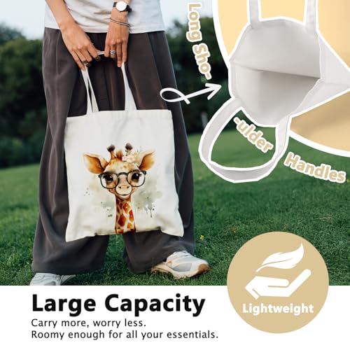 Giraffe Canvas Tote Bag for Women - 15x15 inch - Reusable Shopping Bag