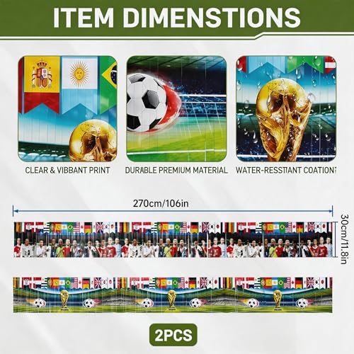 Soccer Party Banners Set - Self-Adhesive Trophy & Player Designs, 11.8" x 8.9 ft