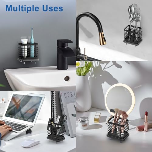 Wall Mounted Toothbrush Holder with Fast Dry Tray - 2 Slots, Black