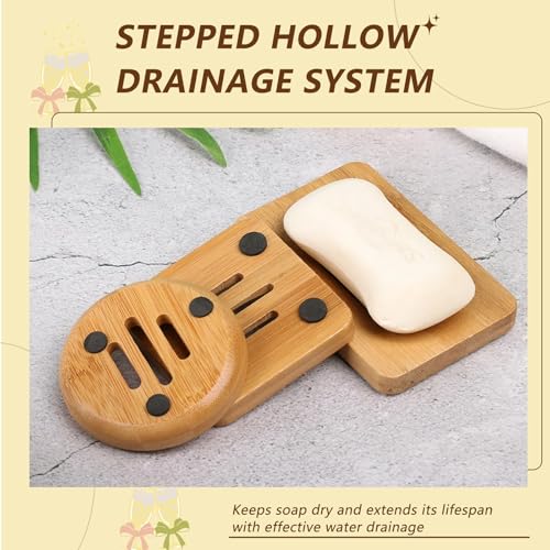 Bamboo Soap Holder Set - Round & Square Dishes for Bathroom