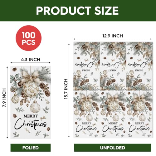 100 Pcs Christmas Paper Napkins - Elegant Holiday Ornament Design, 2-Ply