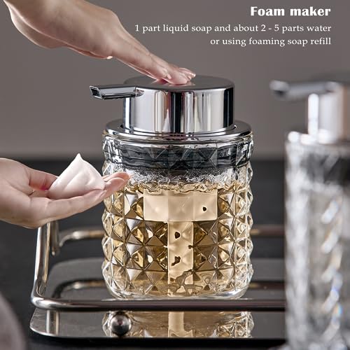 CICUFY Diamond Pattern Glass Foaming Hand Soap Dispenser - Silver Pump