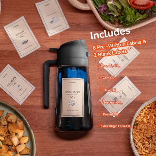 TrendPlain 16oz Blue Glass Olive Oil Sprayer 2-in-1 Dispenser for Kitchen - Black, 1 Pack