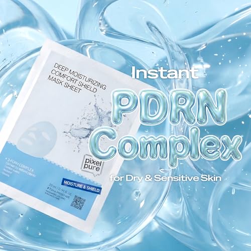 PIXELPURE Vegan PDRN Sheet Mask - 3 Pack Hydrating Facial Mask with Ceramide & Cica for Sensitive Skin