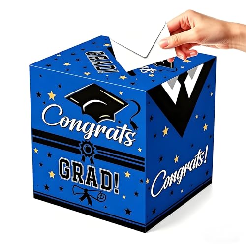 Blue Graduation Card Box 2026 - Foldable Gift Box for Parties