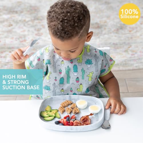 Bumkins Silicone Suction Tray for Toddlers - Marble A6 - Non-Slip Dish