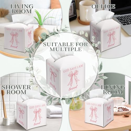 Christian Leather Tissue Box Holder - Pink Bow Design for Home & Office