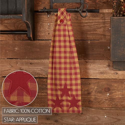 VHC Brands Burgundy Star Cotton Kitchen Towel with Loop, 18x18"