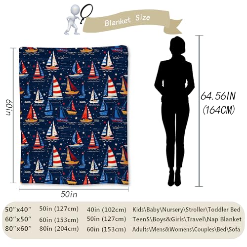 Nautical Sailboat Blanket - Lightweight Cozy Flannel Throw for Adults Kids - 80x60 with Sailboat11 Variation