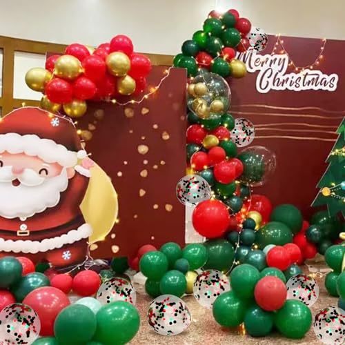 Red and Green Confetti Balloons Set - 50 Pcs 12 Inch Christmas Latex Balloons