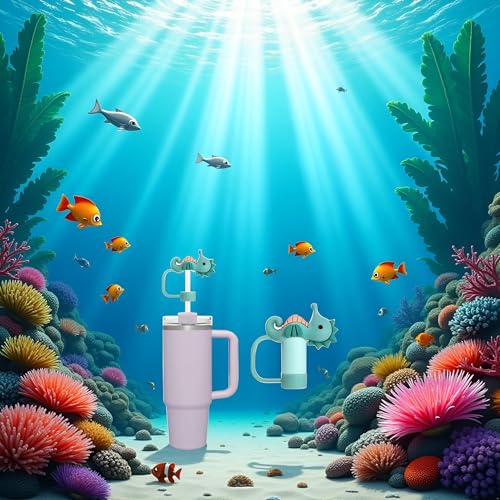 Reusable Silicone Straw Covers for Stanley Cup - Green Seahorse