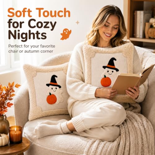 Halloween Ghost Throw Pillow Covers 18x18, Soft Plush Set of 2