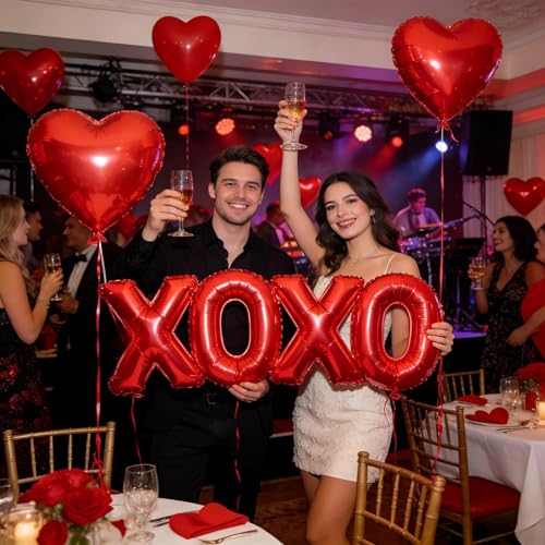 6-Pack XOXO Red Heart & Letter Balloons for Valentine's Day