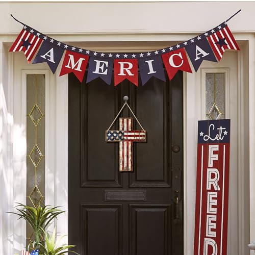 Patriotic Wooden Door Sign Independence Day Front Door Wreath