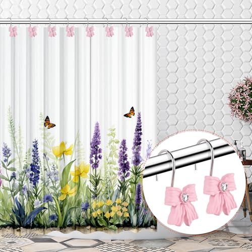 Diamond Pink Shower Curtain Hooks - 12 Pack for Bathroom Decor