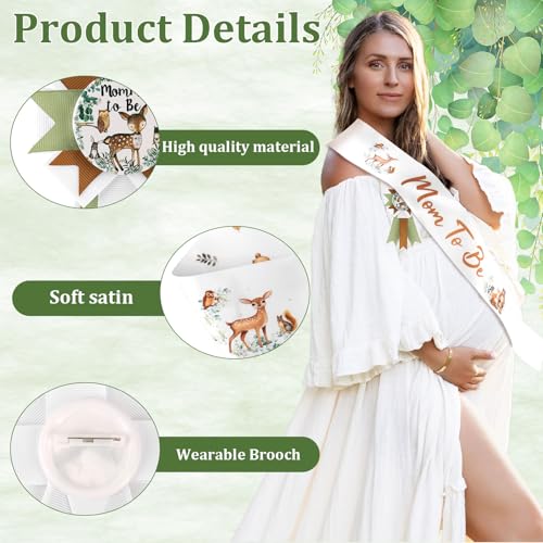 Woodland Baby Shower Decorations Mom to Be Sash and Corsage Pins Set