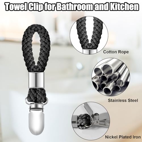 Black 6-Piece Metal & Cotton Kitchen Towel Clips - Versatile & Durable