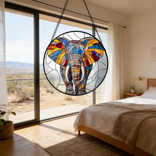 15-Inch Stained Glass Elephant Window Suncatcher - Silver, Gift for Women