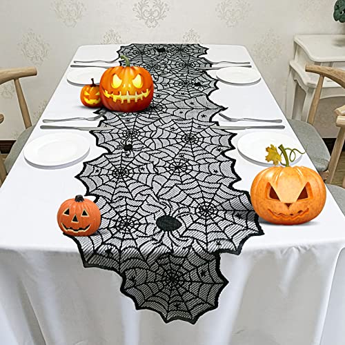 Jomelly Halloween Black Lace Spider Web Table Runner 18x72 Inch - Spooky Decor