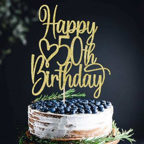 Gold Glitter 50th Birthday Cake Topper | Cheers to 50 Years