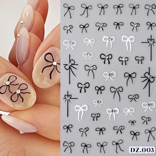 3D Rhinestone Bow Nail Stickers Red Black Flower Art Decals 6 Sheets
