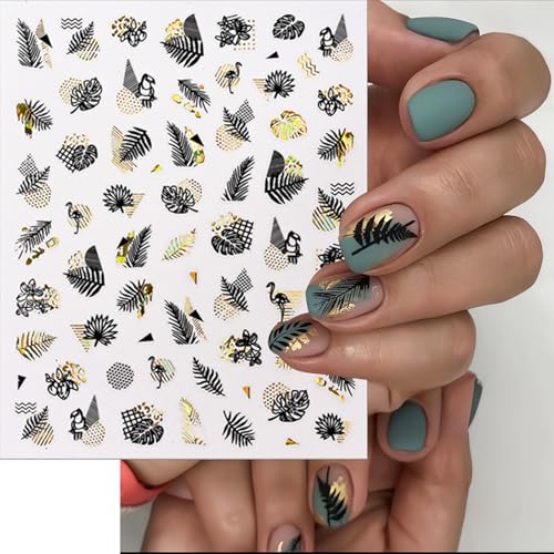 Black Gold Fall Maple Leaf Nail Stickers - 8 Sheets Self-Adhesive Autumn Decals