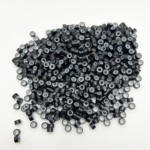 Peiyulex 5mm Silicone Lined Hair Extension Micro Beads - Black 200pcs