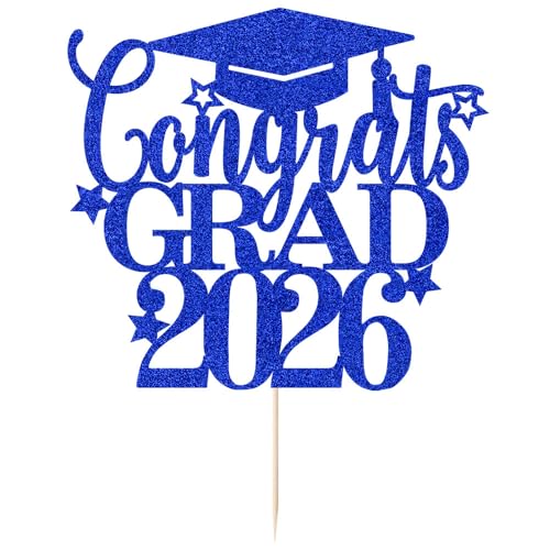 Congrats Grad 2026 Cake Topper | Glitter Graduation Decoration