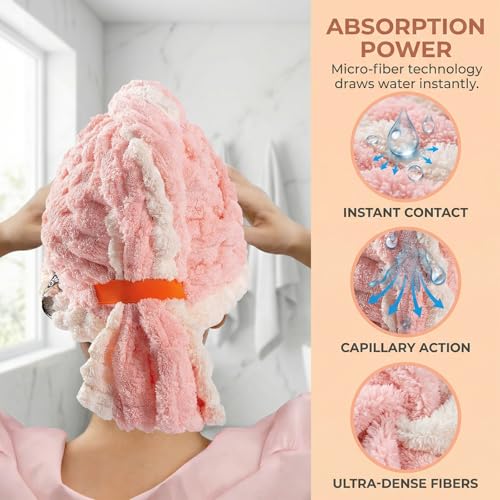 KIVMTAR High Absorbency Hair Towel Wrap for Women - Soft Microfiber