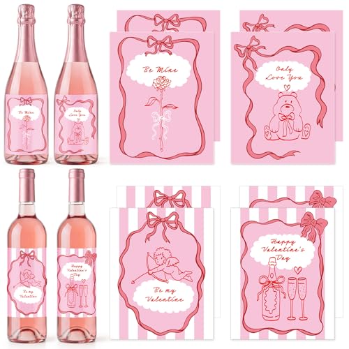 Valentine's Day Wine Bottle Label Stickers - 8 Pcs Waterproof Decor