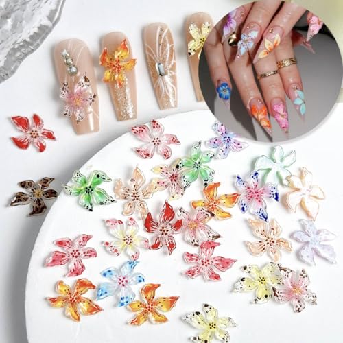 50Pcs 3D Hibiscus Flower Nail Charms Resin Spring Floral Gems