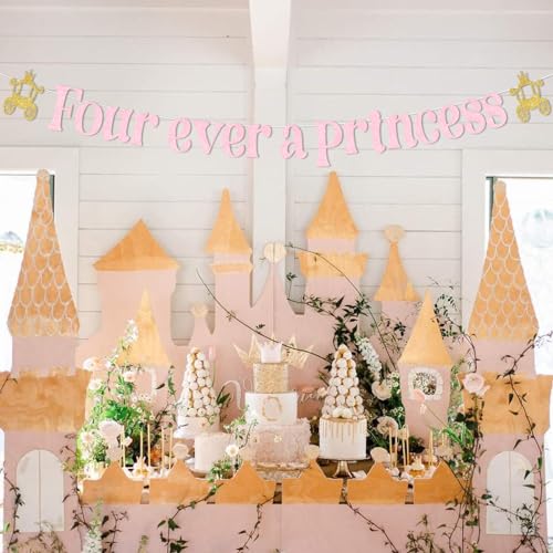 Four Ever A Princess 4th Birthday Banner Pink Gold Party Decorations