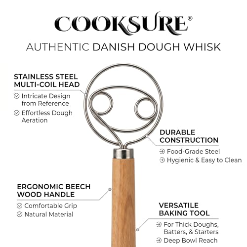 Cooksure 13-Inch Danish Dough Whisk - Stainless Steel Sourdough Tool
