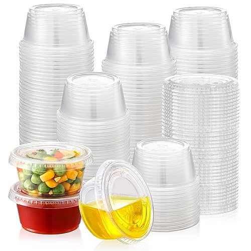 AOZITA 60 Sets 2 oz Plastic Portion Cups with Lids - Airtight & Stackable