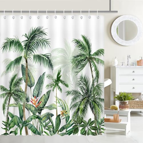 Mocsicka Tropical Palm Tree Shower Curtain, Waterproof Fabric, 72x72 Inch