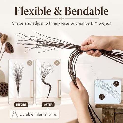 Curly Willow Branches - 30 Inch Bendable Artificial Twigs for Vases