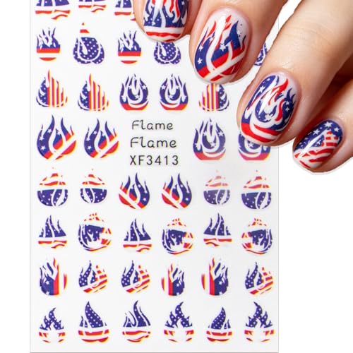 Nudurom 8 Sheets 4th of July Patriotic Nail Stickers 3D USA Decals