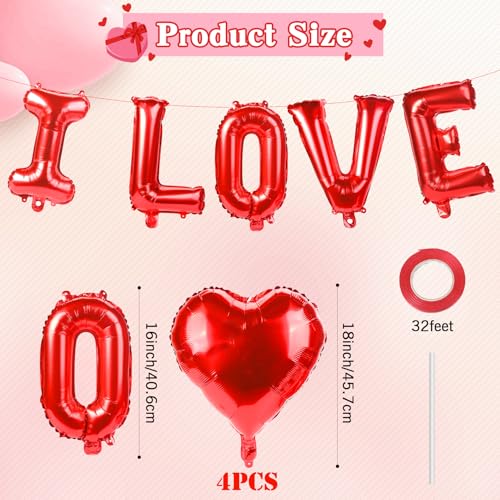 I Love You Balloons Set - 12 PCS Red Heart Foil Balloons for Valentine's Day