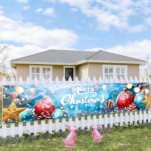 Christmas Outdoor Banner 78.7 x 17.7 Inch with Ornaments & Snowflakes
