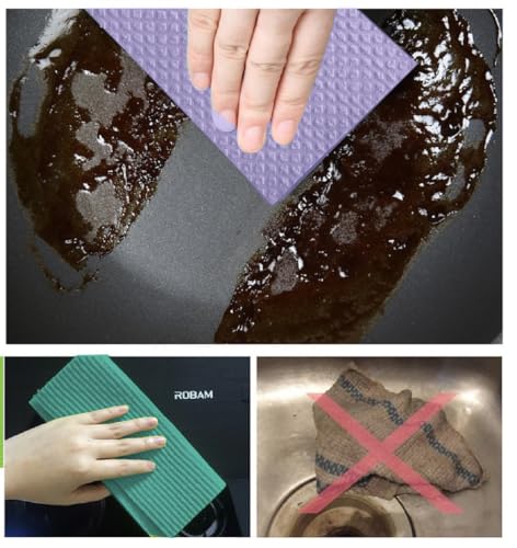 Reusable Cellulose Sponge Cloths 5pcs - Absorbent Eco-Friendly Kitchen & Car Wipes (Random Color, Vacuum Pack)
