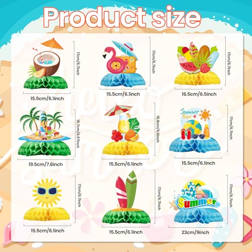 Hawaiian Luau Party Decorations 9 Pcs - Hawaii Theme Centerpieces Set