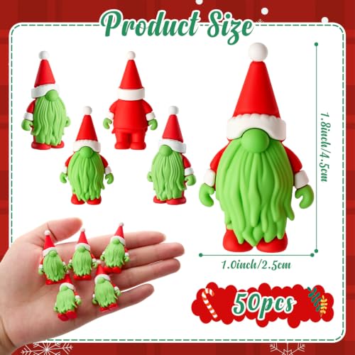 50 Pcs Christmas Mini Gnome Figurines Bulk Lime Green Holiday Decor - Table Centerpieces & Garden Props
