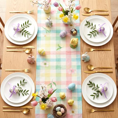 Easter Buffalo Plaid Table Runner 13 x 72 Linen Farmhouse Decor