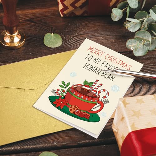 Funny Romantic Christmas Card for Boyfriend Girlfriend - Bean Xmas Card