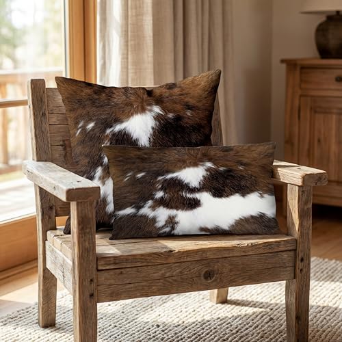 TOMWISH Western Cowhide Print Christmas Pillow Covers 18x18, 2 Pack